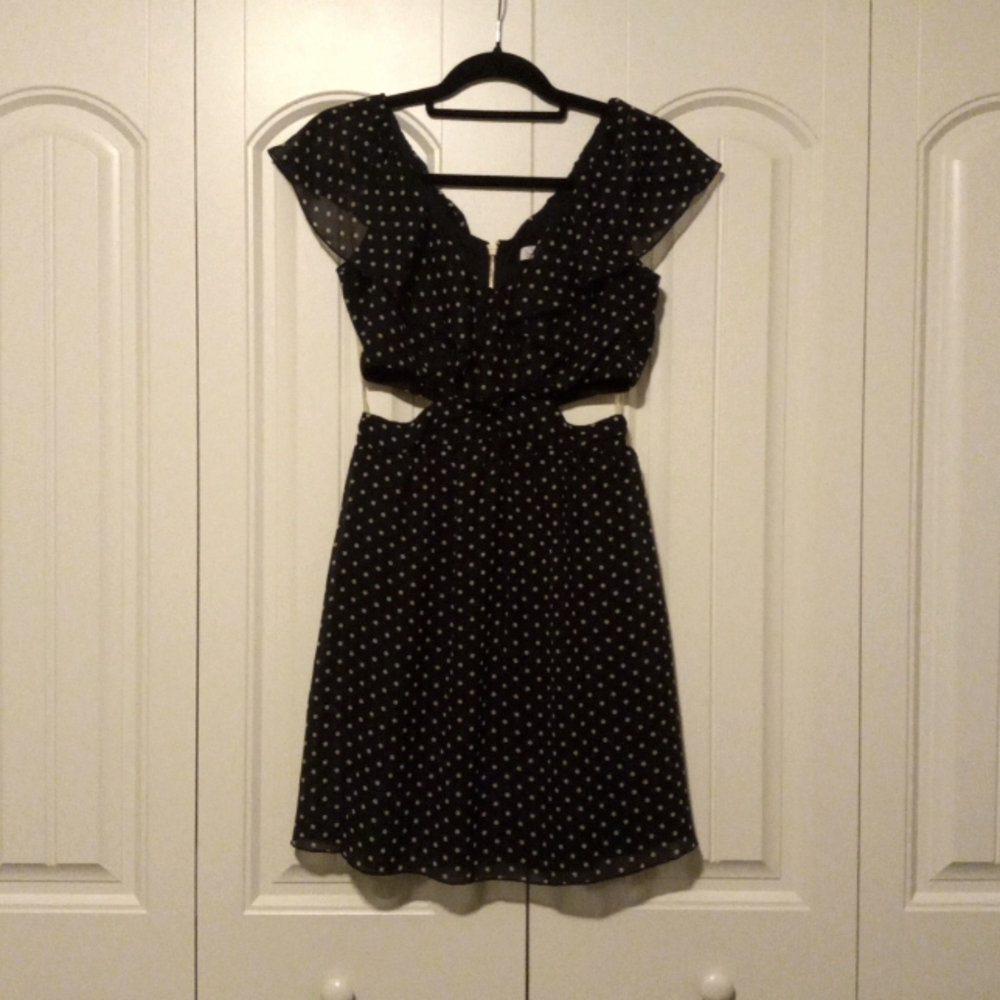 Black & White Polka-dot Side Cut Out Dress